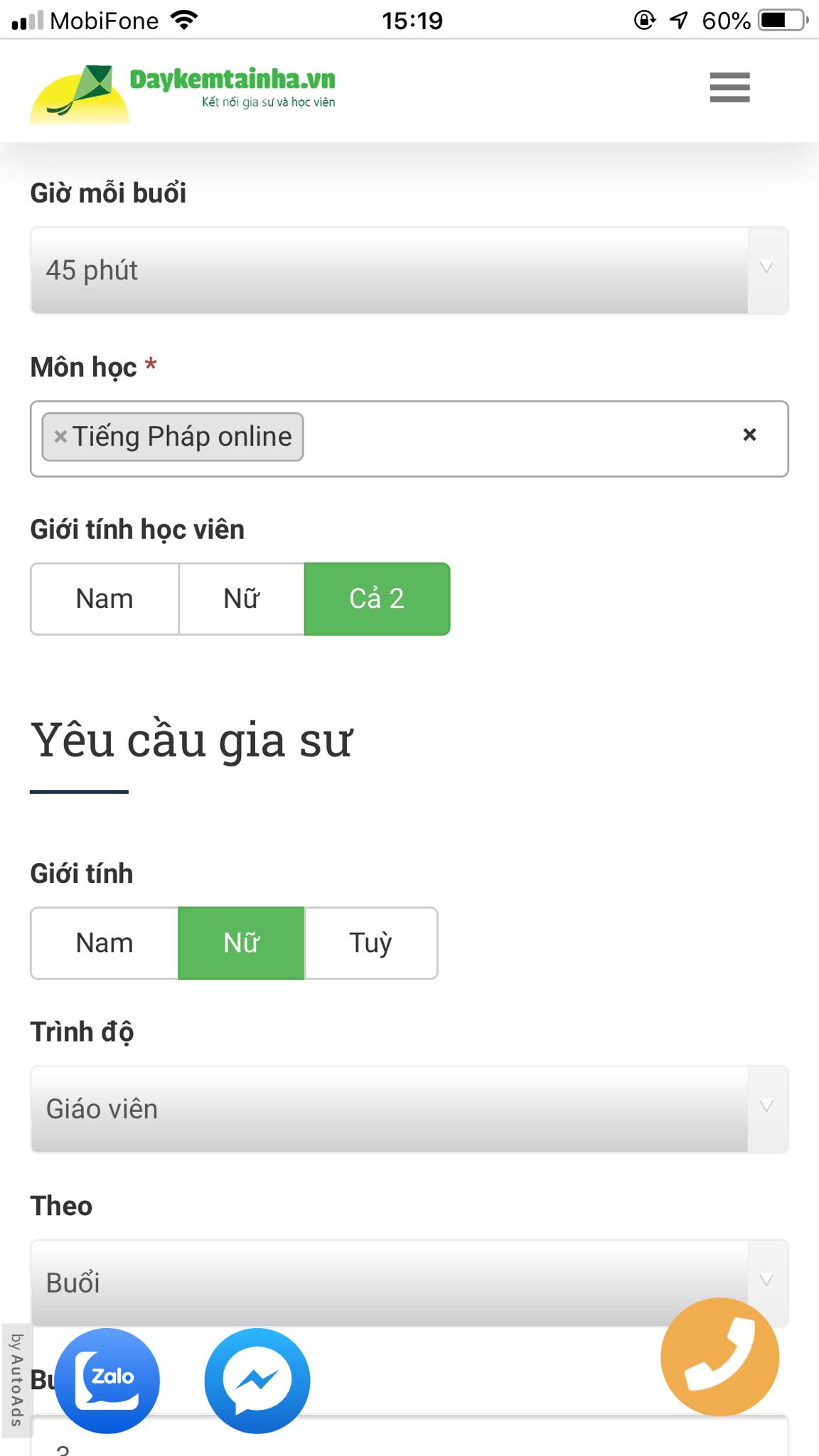 Học phí tiếng Pháp Online